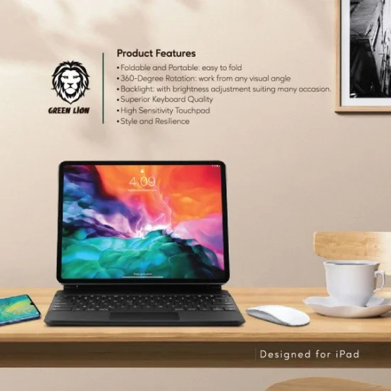 Green Lion Magic Keyboard for iPad 12.9&Prime; ( Arabic/English ) 500mAh &ndash; Black